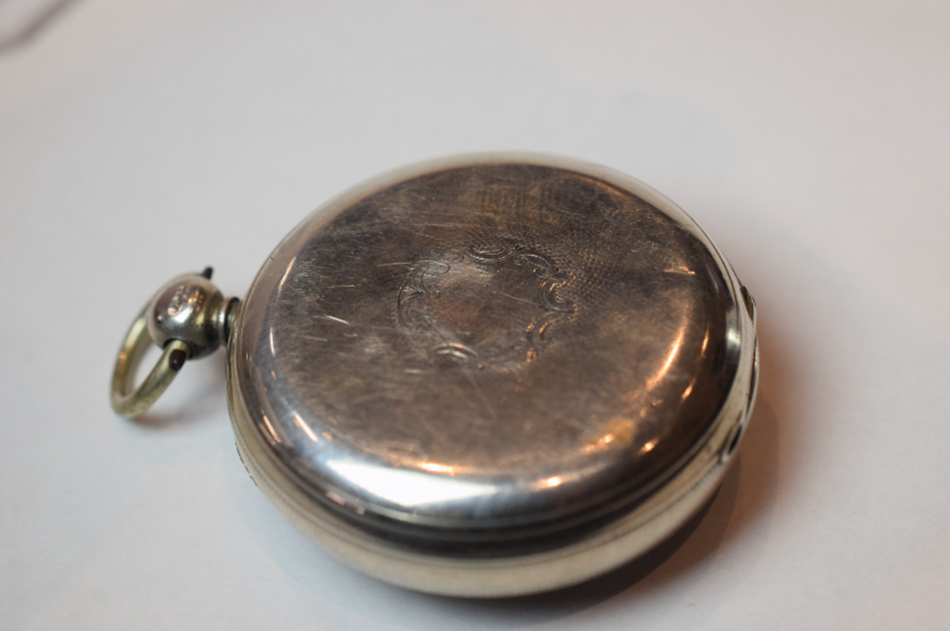 Open Face Silver Pocket Watch With Engraving Roman Numerals - Image 2 of 5