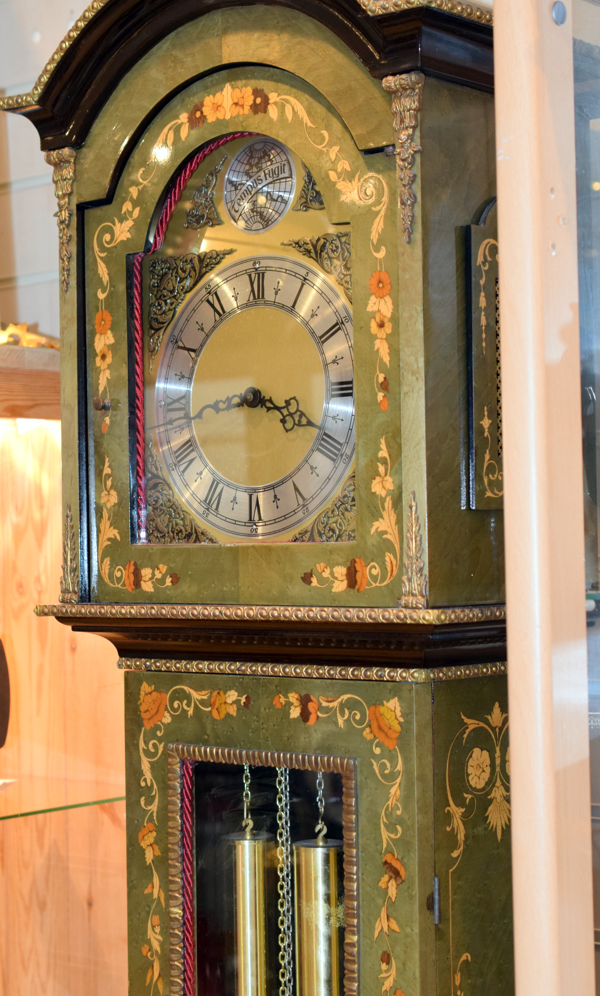 French Inlaid Green Chinoiserie Style Grandfather Clock