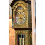 French Inlaid Green Chinoiserie Style Grandfather Clock