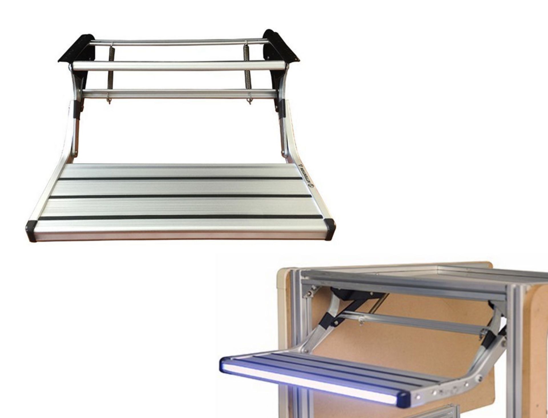 SWING DOWN ALUMINIUM MOTORHOME/CARAVAN STEP WITH LIGHT - QTY: 1 550mm wide with a capacity of 200kgs