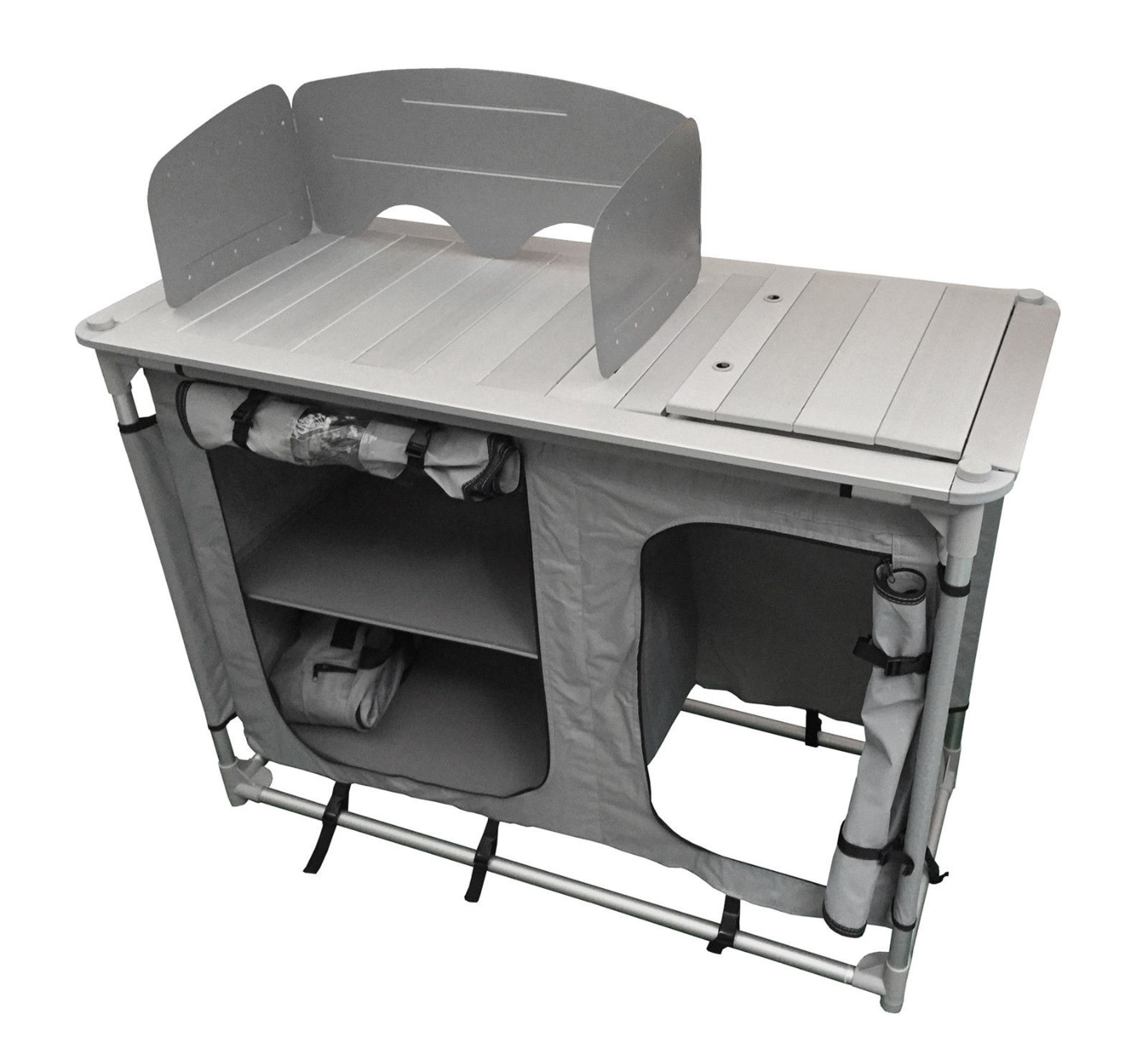 ALUMINIUM DOUBLE CAMPING CUPBOARD WITH SINK - QTY: 1 Weighing only 9kgs it is supplied in a carry - Image 2 of 2