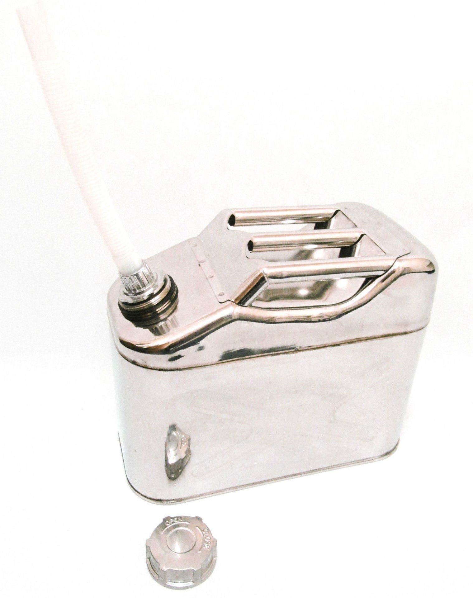 10 Litre STAINLESS STEEL JERRY CAN - QTY: 1 Supplied with an integral plastic spout. Size: 340mm - Image 2 of 2