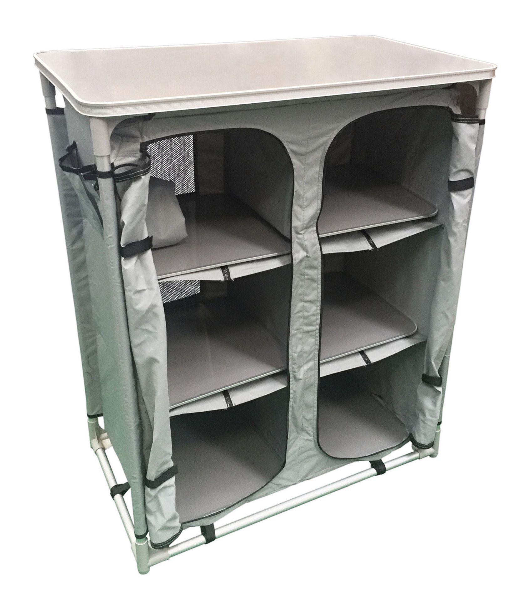 ALUMINIUM DOUBLE CAMPING CUPBOARD - QTY: 1 Weighing only 6.5kgs it is supplied in carry bag, with