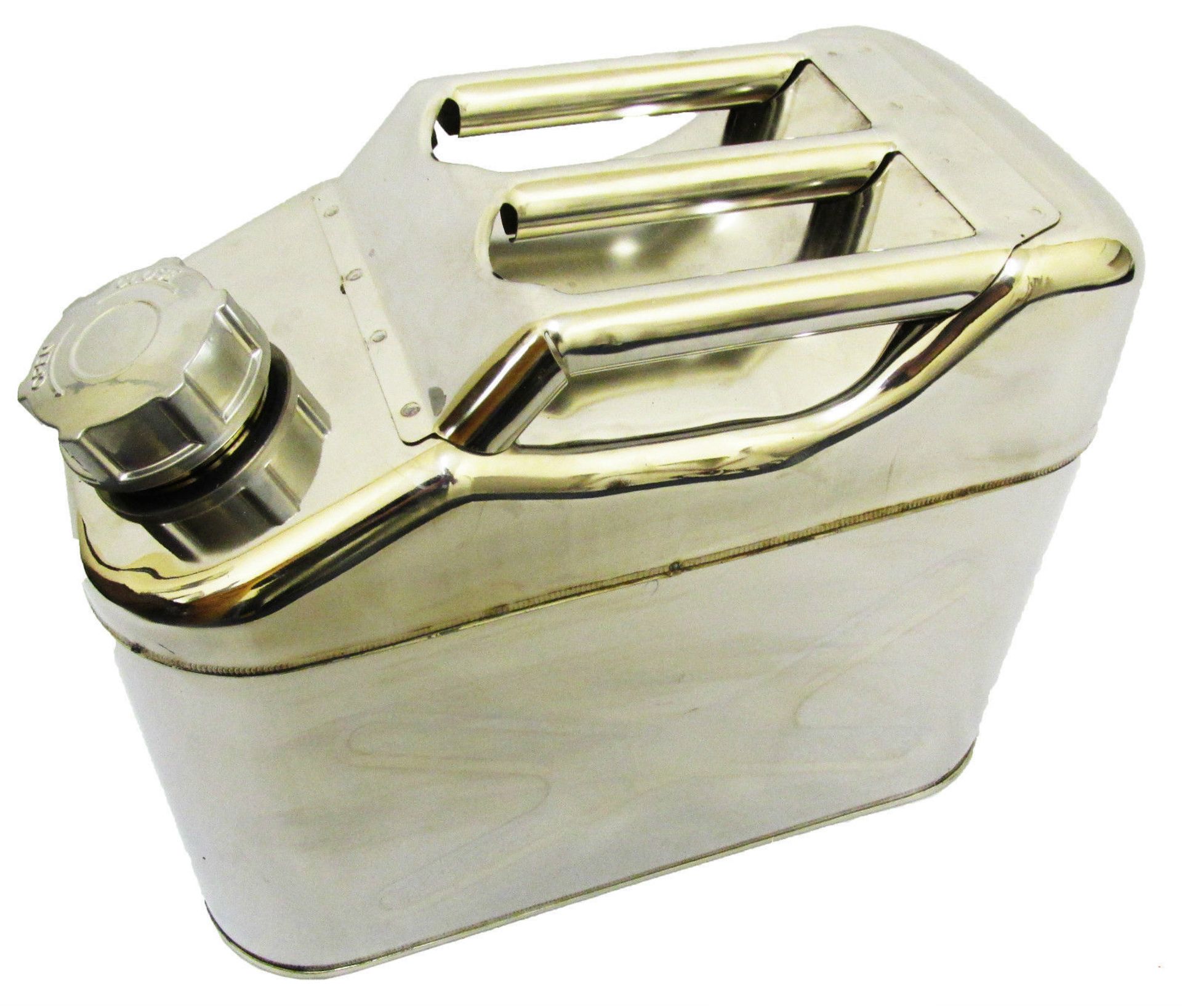 10 Litre STAINLESS STEEL JERRY CAN - QTY: 1 Supplied with an integral plastic spout. Size: 340mm