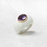 Bulgari 18k Yellow Gold & Porcelain Amethyst Chandra Ring