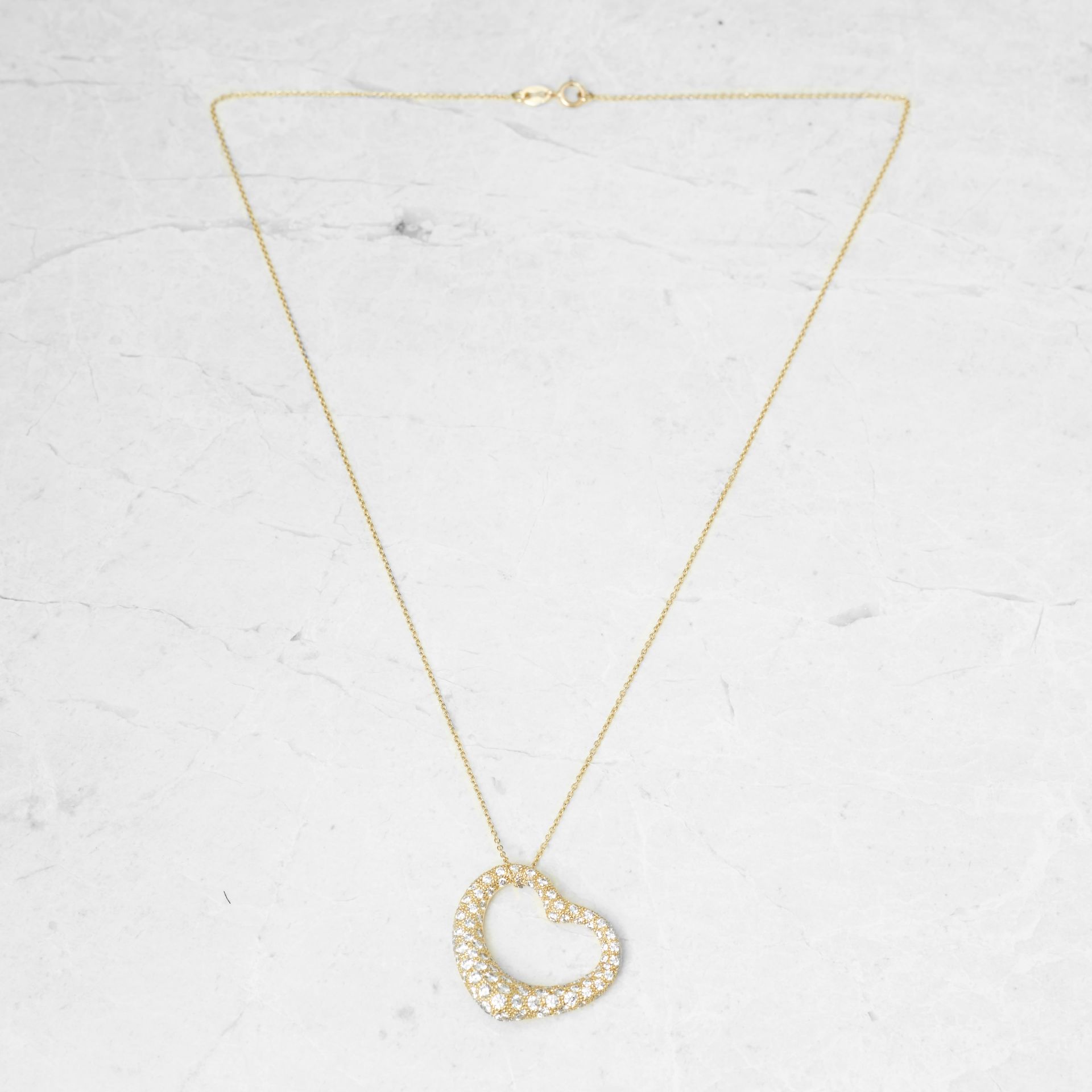Tiffany & Co 18k Yellow Gold 2.00ct Diamond Open Heart Elsa Peretti Necklace - Image 5 of 6