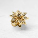 De Beers 18k Yellow Gold 1.30ct Fancy Brown & 0.80ct White Diamond Floral Dress Ring