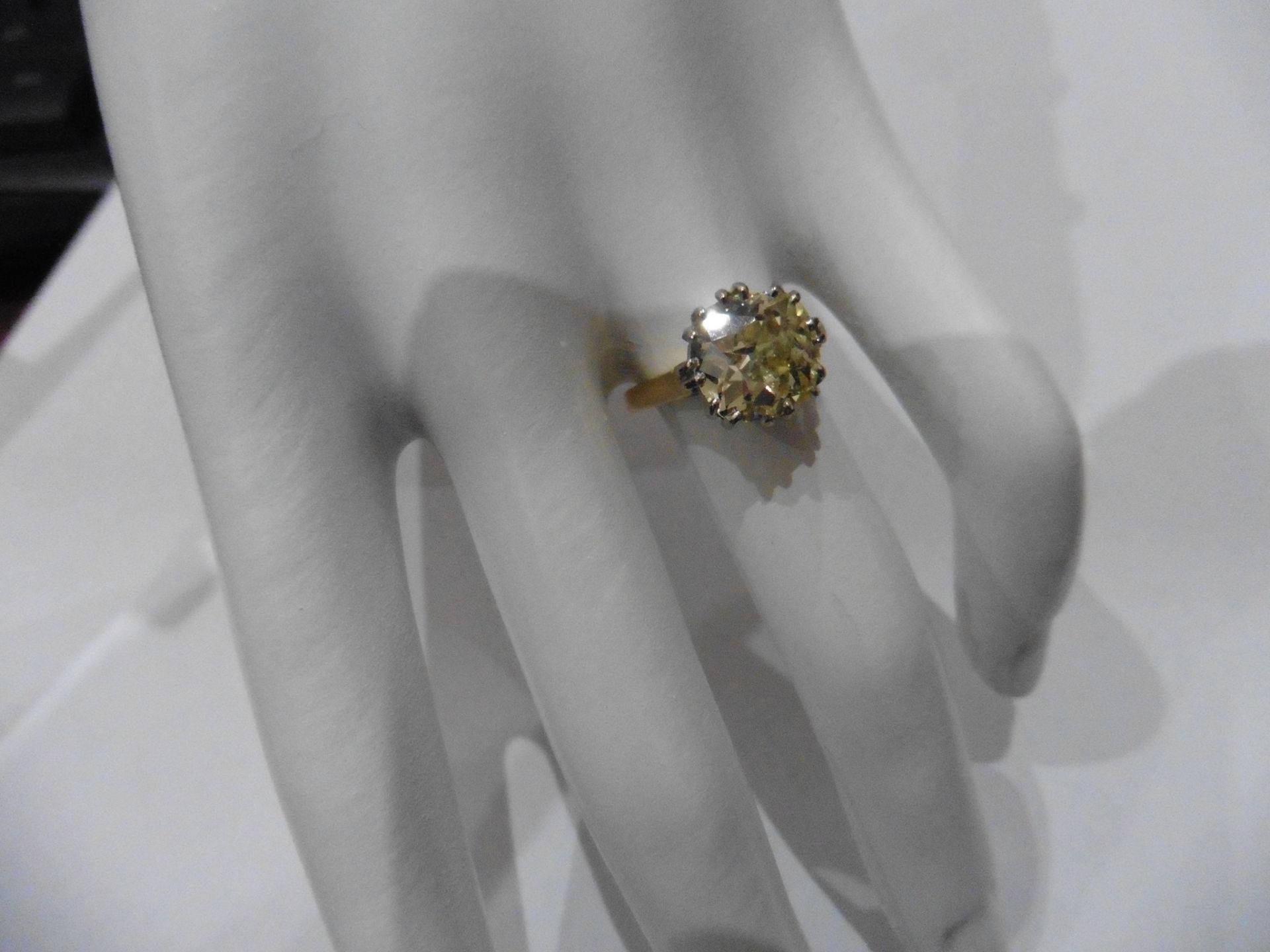 3.43ct solitaire ring. Set with an old cut diamond, fancy yellow colour, VS clarity. 16 (Double) - Image 6 of 6