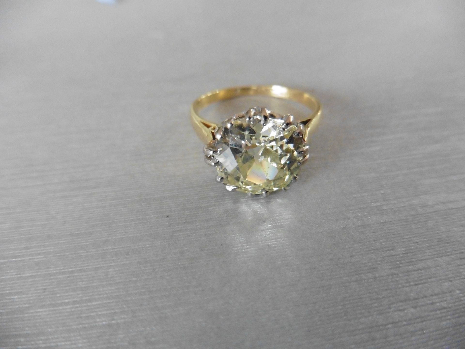 3.43ct solitaire ring. Set with an old cut diamond, fancy yellow colour, VS clarity. 16 (Double) - Image 3 of 6