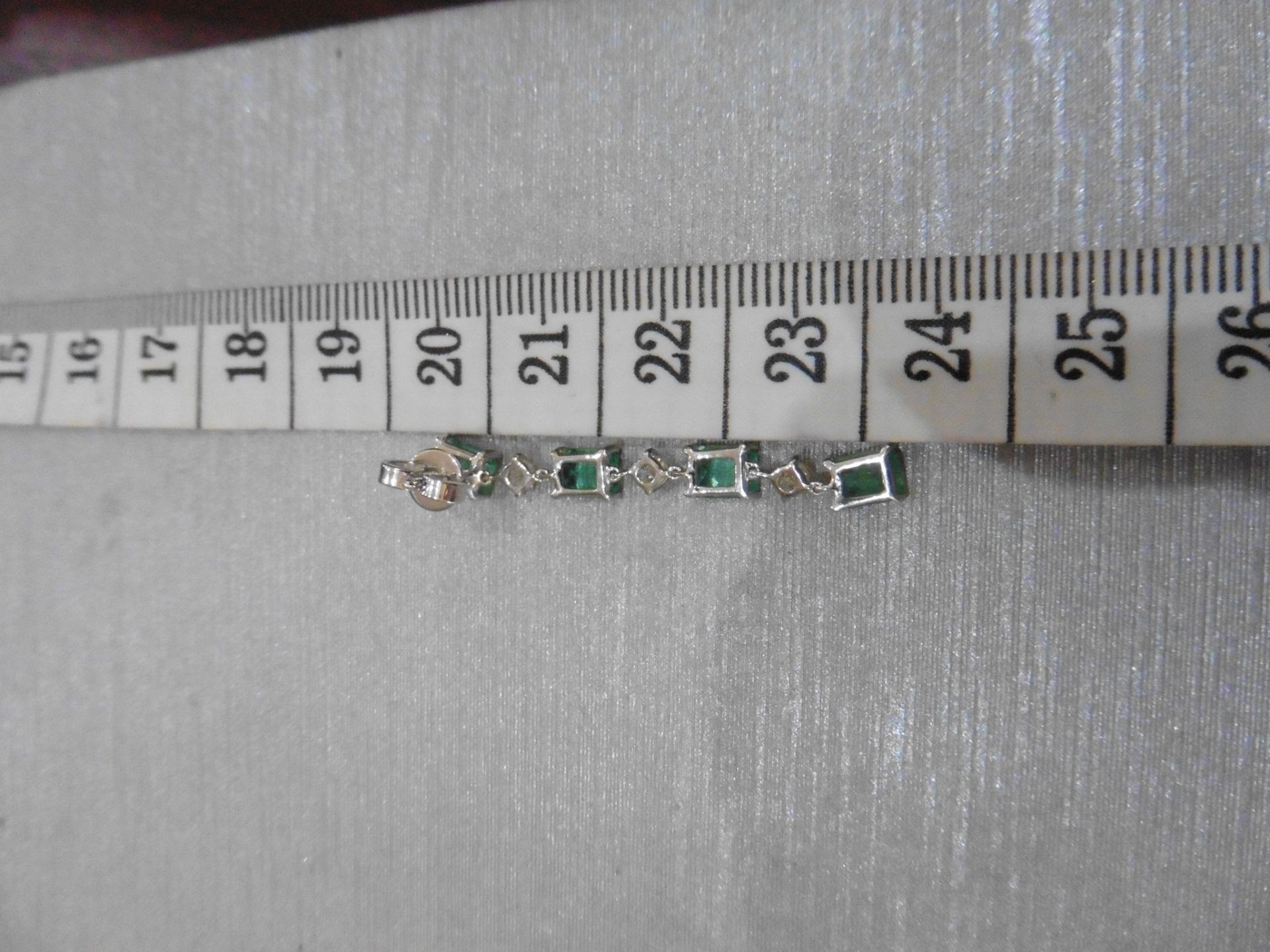 3ct emerald and diamond drop earrings. Each set with 4 emerald cut emeralds and 3 brilliant cut - Image 4 of 5