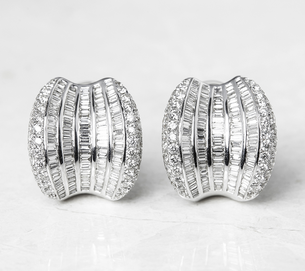 18k White Gold 12.00ct Baguette & Round Cut Diamond Earrings