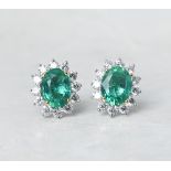 18k White & Yellow Gold 3.75ct Emerald & 1.66ct Diamond Stud Earrings