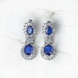 18k White Gold 5.60ct Sapphire & 1.20ct Diamond Drop Earrings