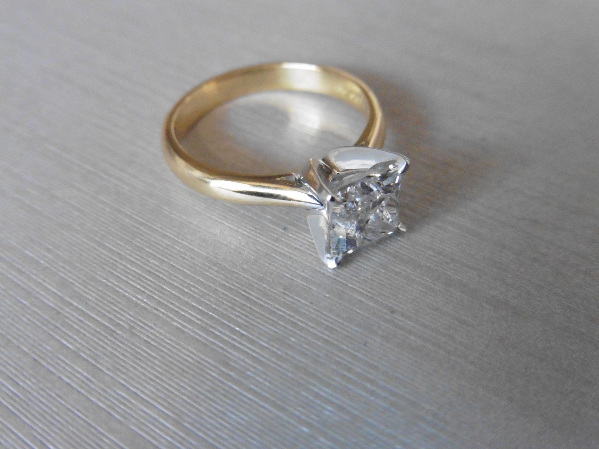 1.63ct single princess cut diamond. G colour and si3 clarity. Set in 18ct gold ring size M. WGI - Image 3 of 5
