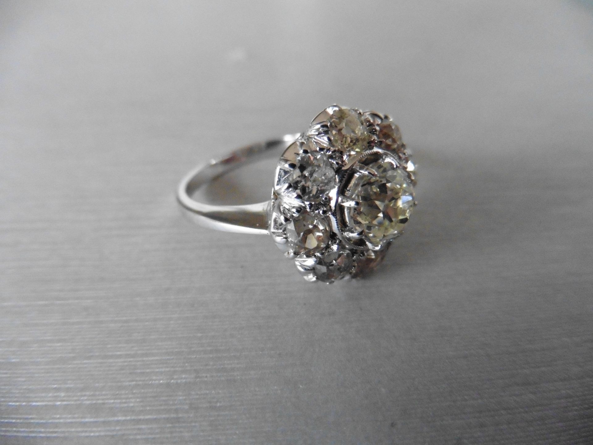 5.20ct diamond flower cluster dress ring. Old cut diamonds, G-I colour and Si-VS clarity. Total - Image 3 of 4