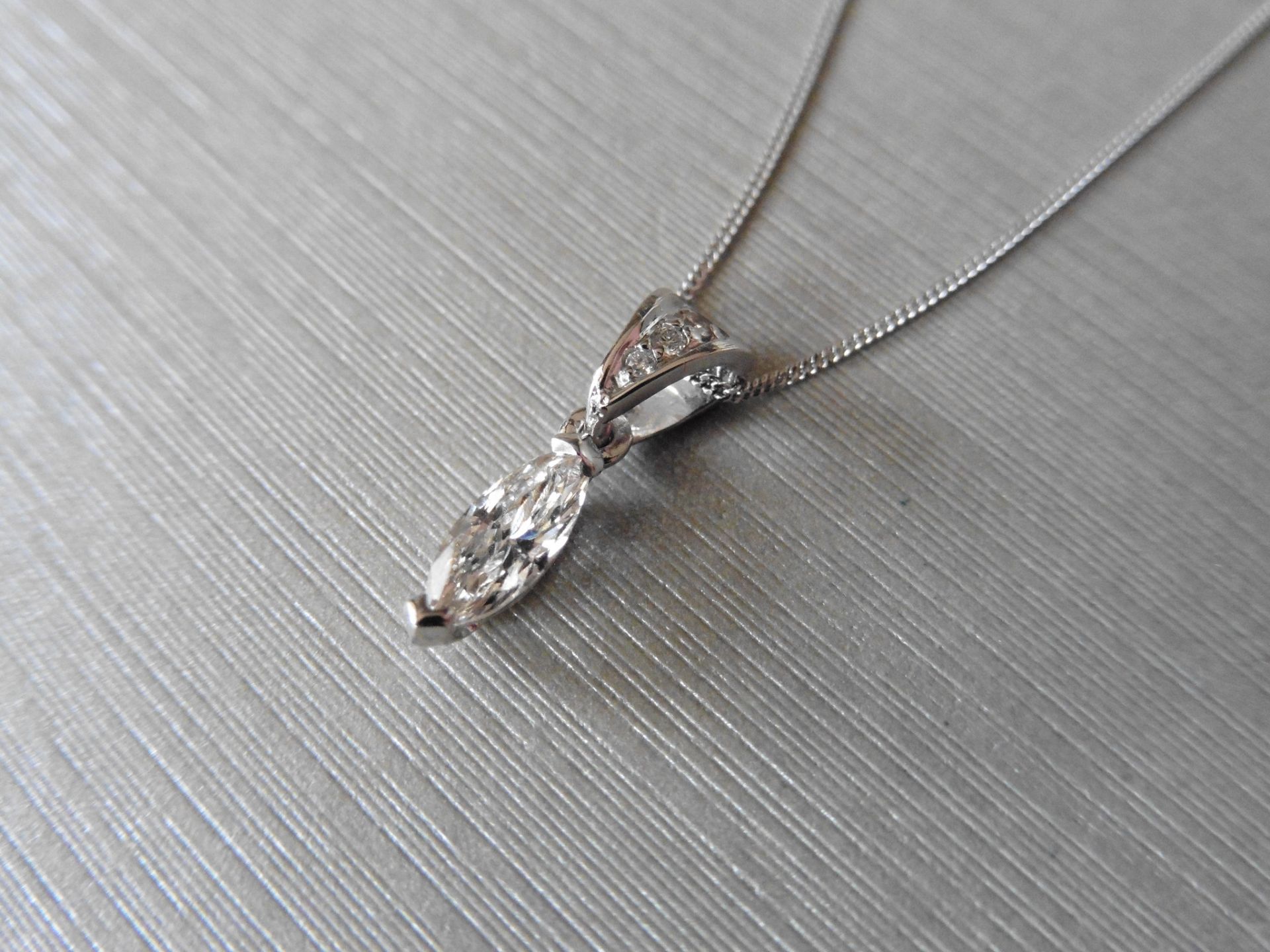0.50ct diamond solitaire pendant set with a marquise shaped diamond, H colour, VS1 clarity. 2 claw - Image 2 of 4