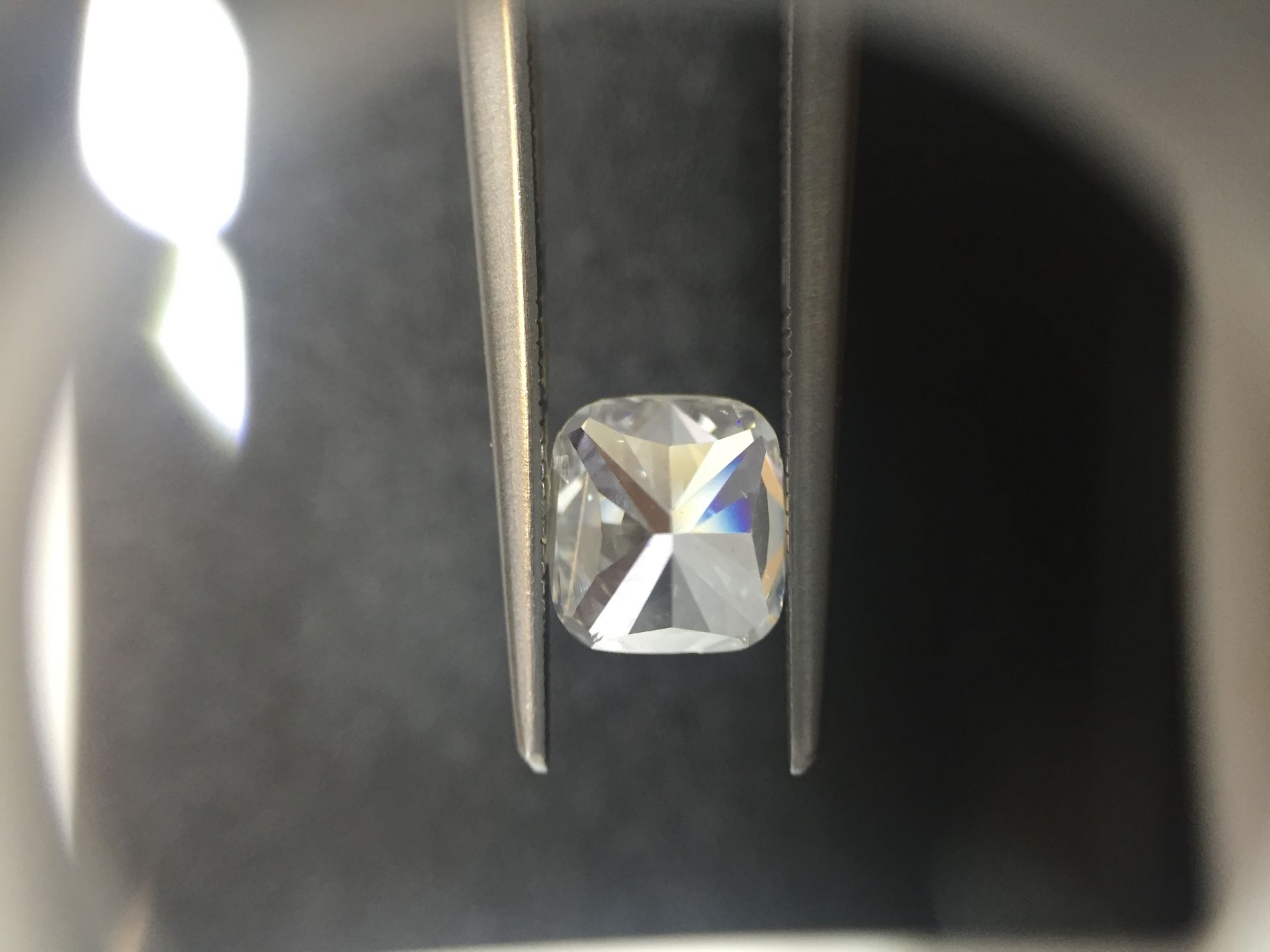 1.50ct cushion cut diamond. E colour, VS2 clarity. 6.65 x 6.18 x 4.28mm. GIA certification _