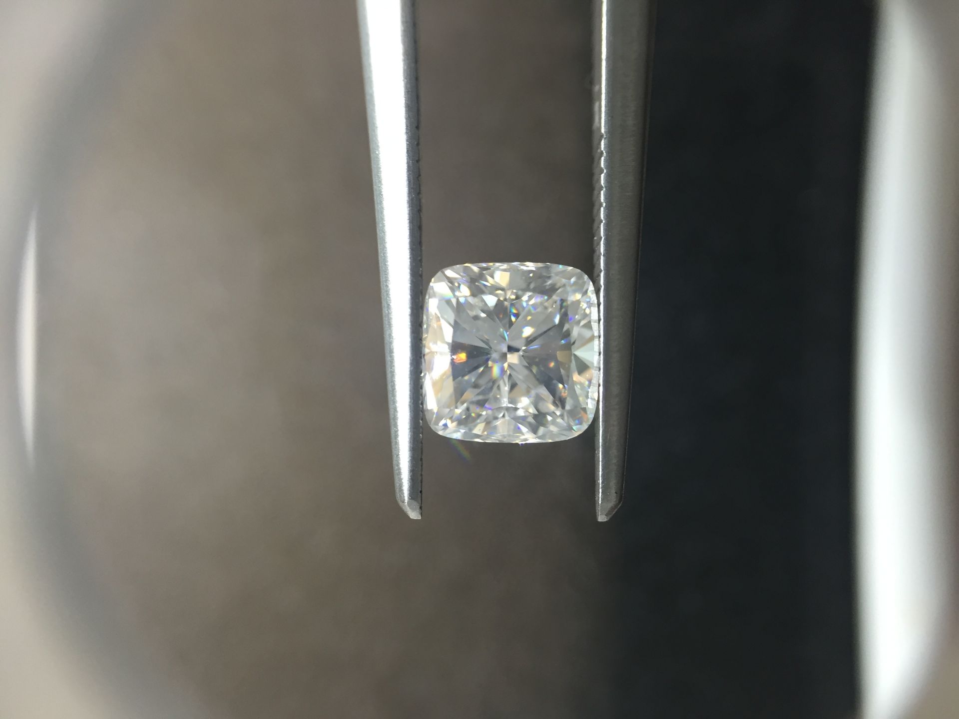 1.00ct cushion cut diamond. D colour, VS2 clarity. 5.75 x 5.60 x 3.88mm. GIA certification _