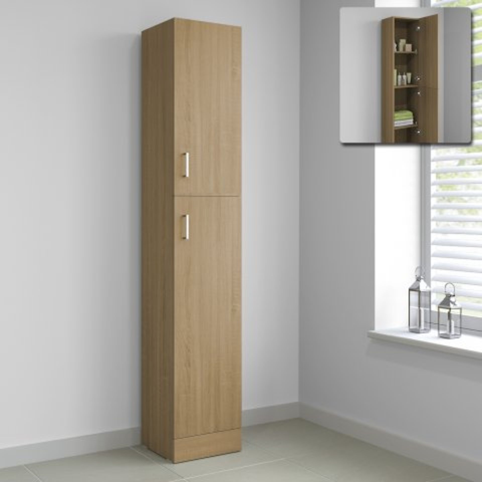 (Z211) 1900x300mm Quartz Oak Effect Tall Storage Cabinet - Floor Standing. RRP £299.99.