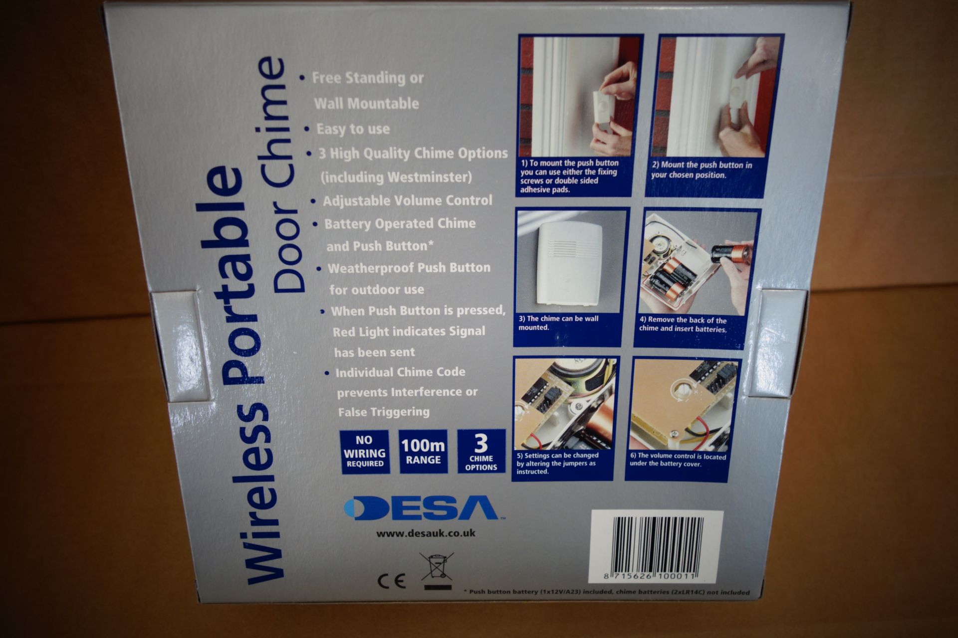 10 x Brand New Desa Wireless Portable Door Chimes - 100m Range. 3 Chime Options. No Wiring Required. - Image 3 of 3