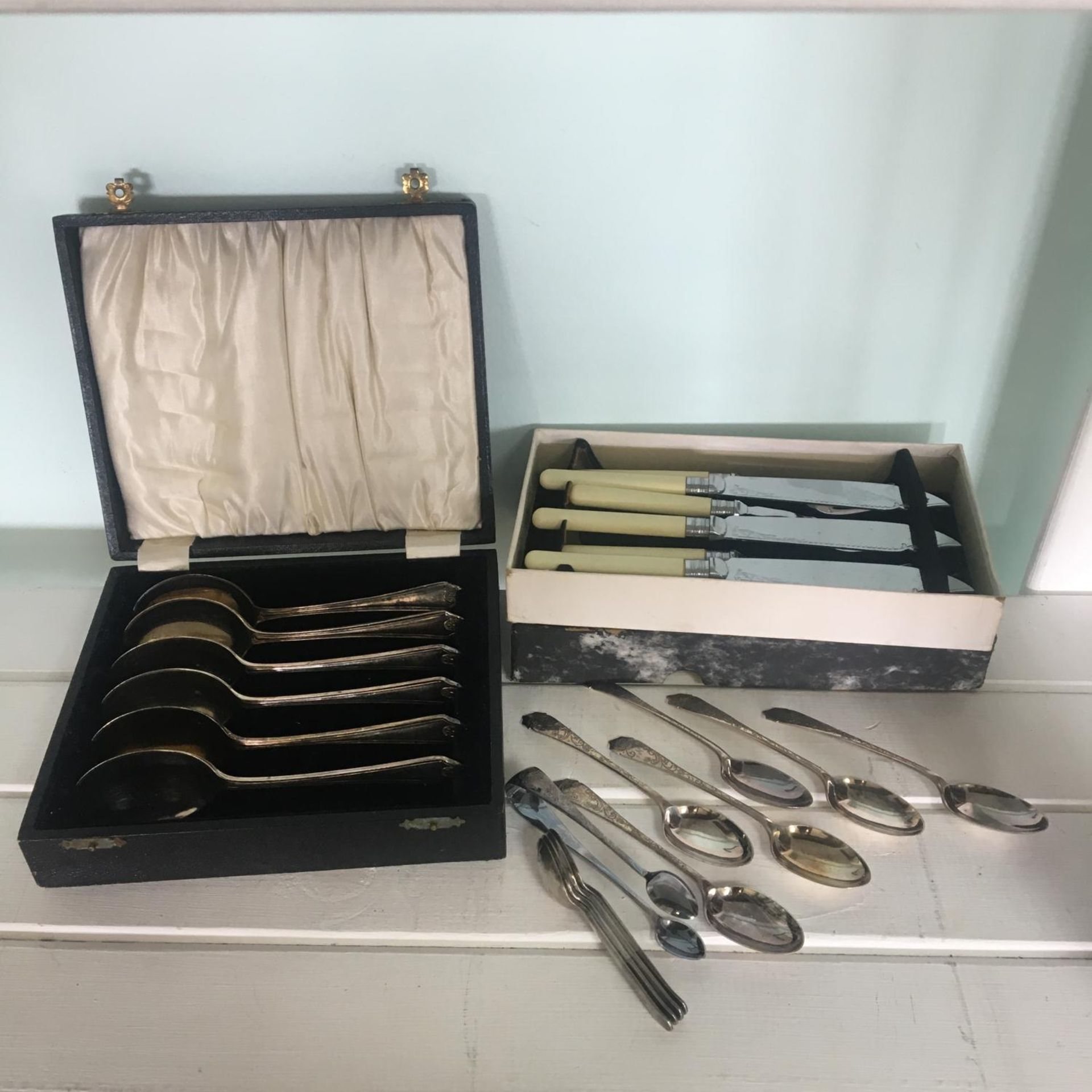 Quantity of antique silver plated cutlery sets, two of the sets are complete with original boxes.