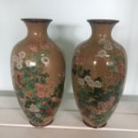 Pair of Chinese Cloisonne Enamel on Copper vases. With original Chinese labels to underside. Each