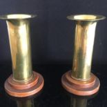 PAIR OF WW1 TRENCH ART VASES OR CANDLESTICKS. Made from small caliber shell-cases. Screw mounted