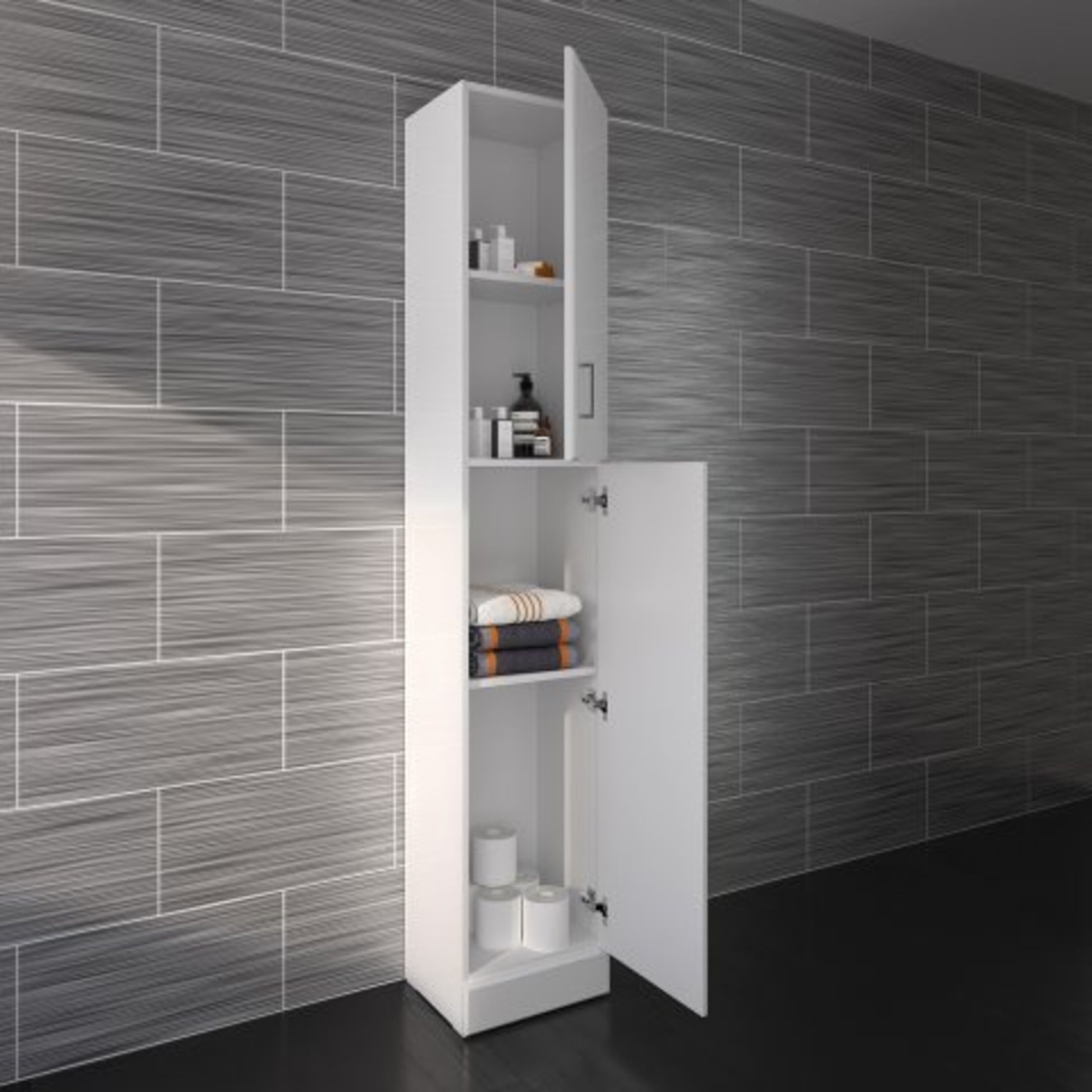 (L72) 1900x300mm Quartz Gloss White Tall Storage Cabinet - Floor Standing. RRP £251.99. Contemporary - Image 2 of 3