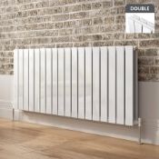 (L83) 600x1380mm Gloss White Double Flat Panel Horizontal Radiator - Hayes Premium. RRP £824.99.