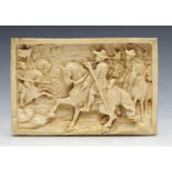 ANTIQUE FINELY CARVED CROMWELLIAN BATTLE SCENE PLAQUE 18/19TH C.