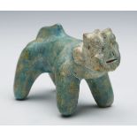 KASHAN TURQUOISE GLAZED POTTERY CAT FIGURE 12/13TH C.