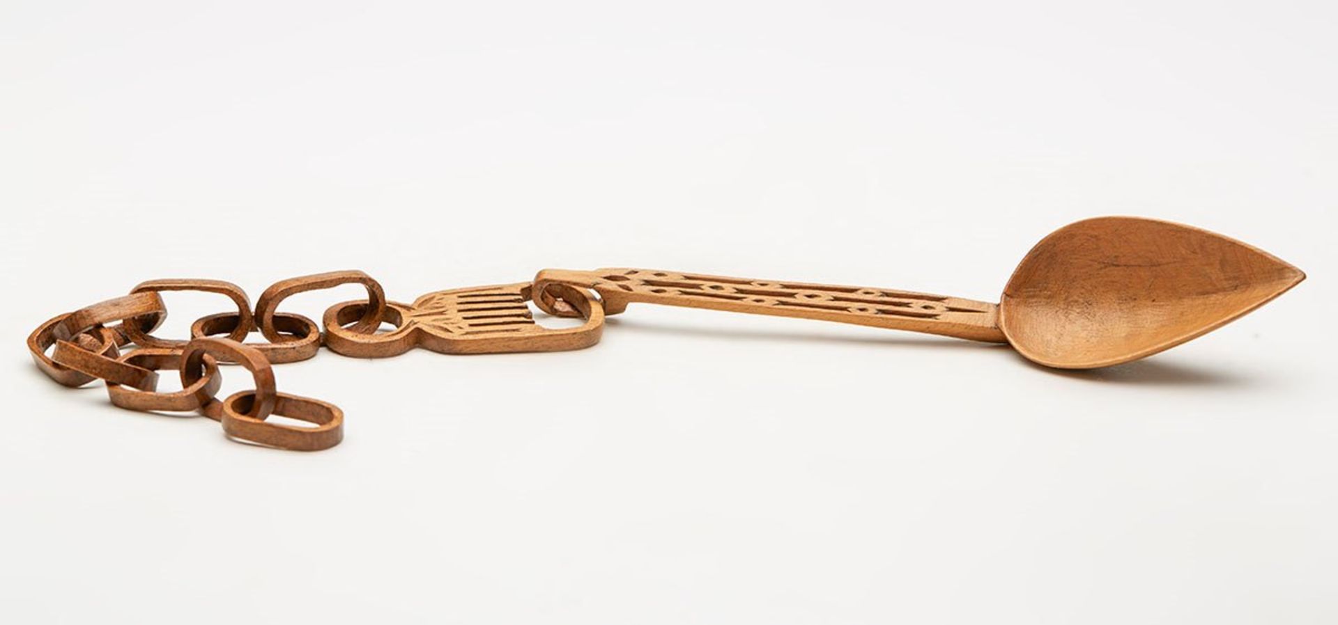 ANTIQUE CARVED WELSH? LOVING SPOON ON CHAIN 19TH C.