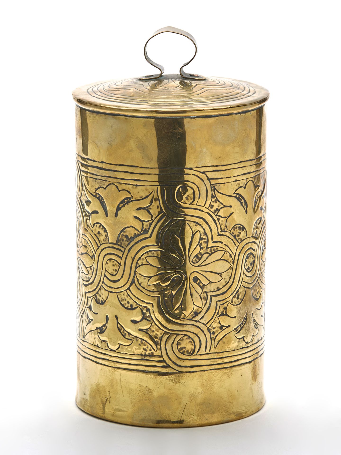 ARTS & CRAFTS TIN LINED BRASS LIDDED BISCUIT JAR c.1900