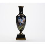 ANTIQUE BLACK GLASS VICTORIAN VASE WITH BIRDS 19TH C.