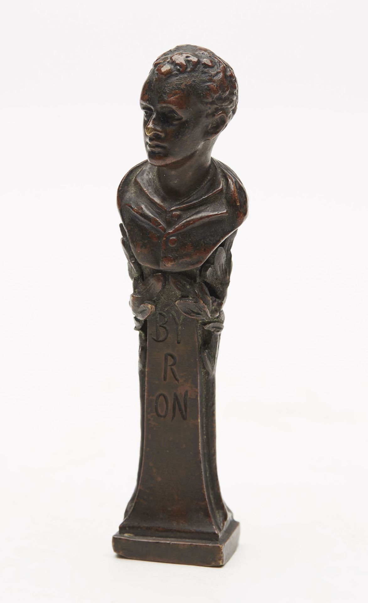 ANTIQUE BRONZE BYRON FIGURAL DESK SEAL 19TH C.