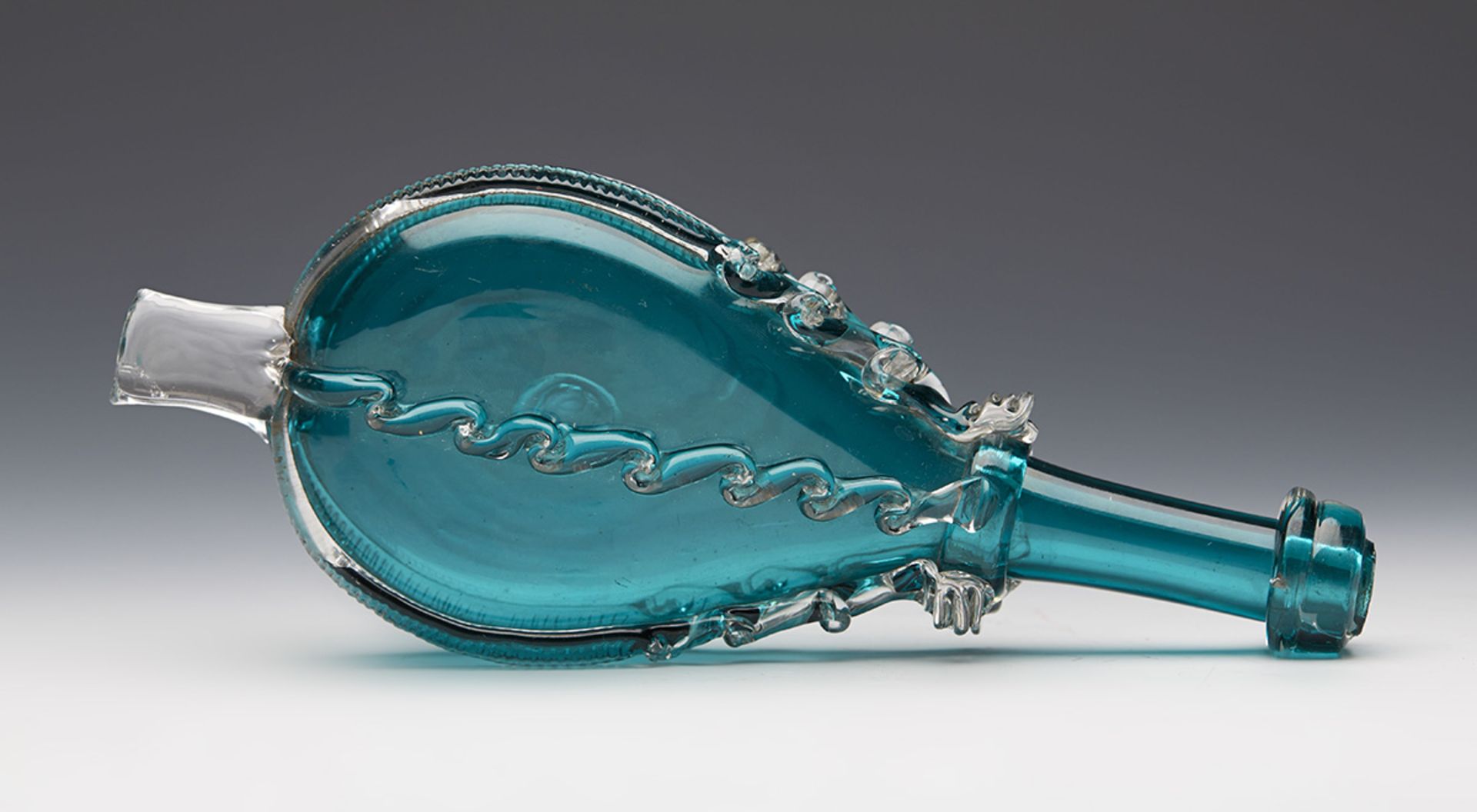 ANTIQUE CERULEAN GLASS NOVELTY BELLOWS 19TH C.