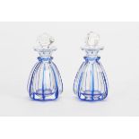 ANTIQUE PAIR BLUE OVERLAY GLASS SCENT BOTTLES c.1900