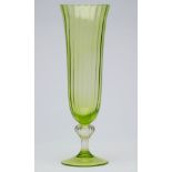 ANTIQUE FLUTED PEDESTAL GREEN GLASS VASE 19/20TH C.