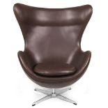 Leather Egg Inspired Chair & Free Ottoman Arne Jacobsen designed