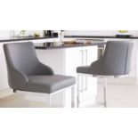 2 x Form Chrome Bar Stool with Backrest in Graphite Grey