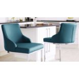 2 x Form Chrome Bar Stool with Backrest in Teal