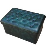 Leather Chesterfield Footstool In Bottle Green Handmade