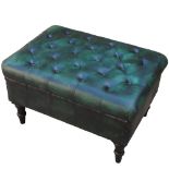 Leather Chesterfield Footstool In Bottle Green Handmade