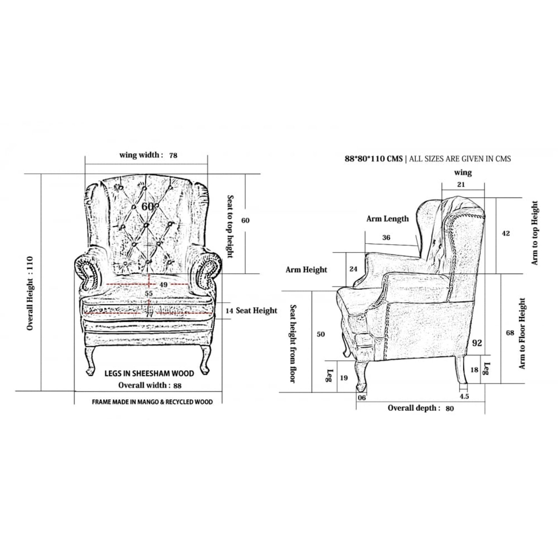 Piccadilly Chesterfield Wingback Leather Armchair In Tan - Image 2 of 2