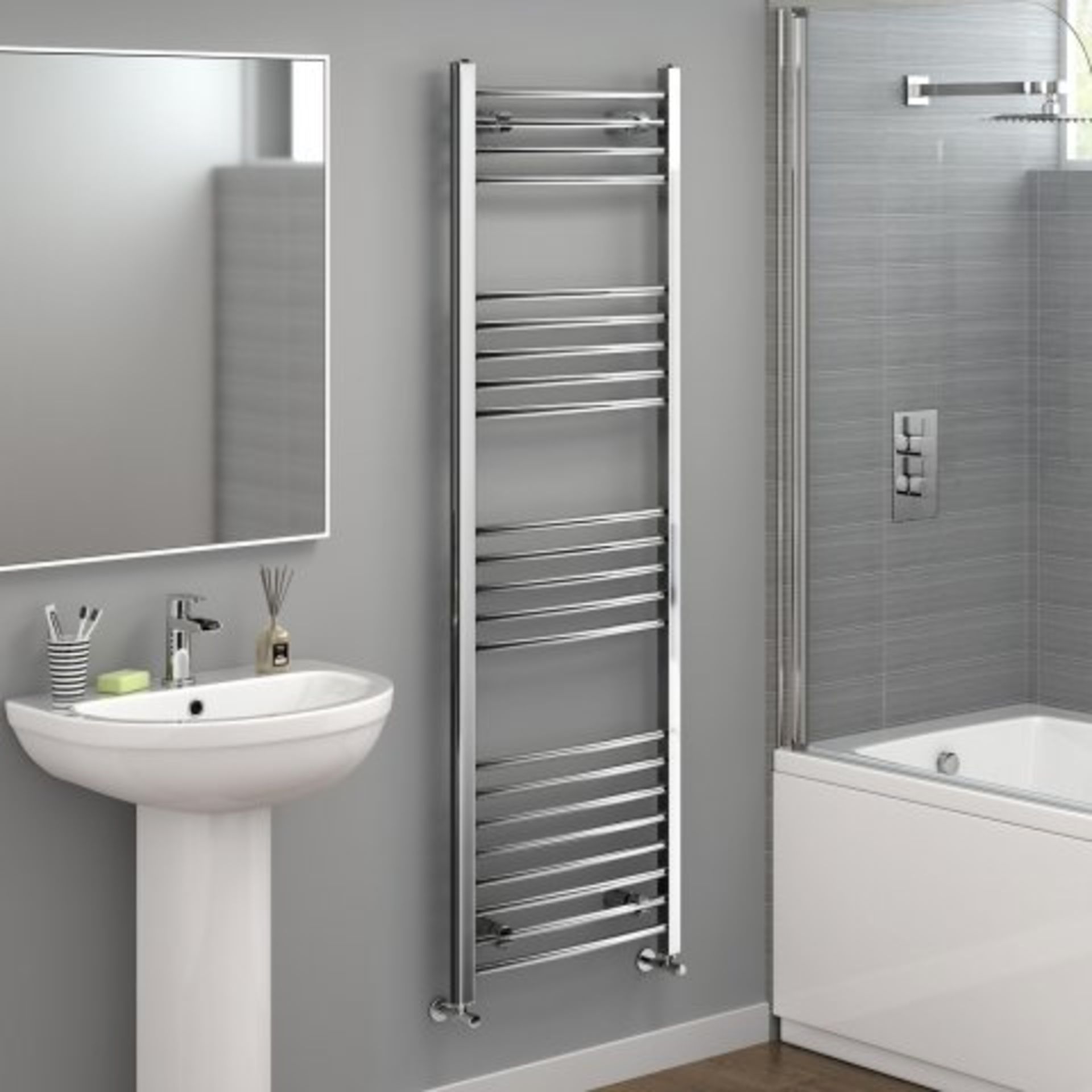 (I10) 1600x500mm - 20mm Tubes - Chrome Curved Rail Ladder Towel Radiator - Nancy . RRP £132.78.