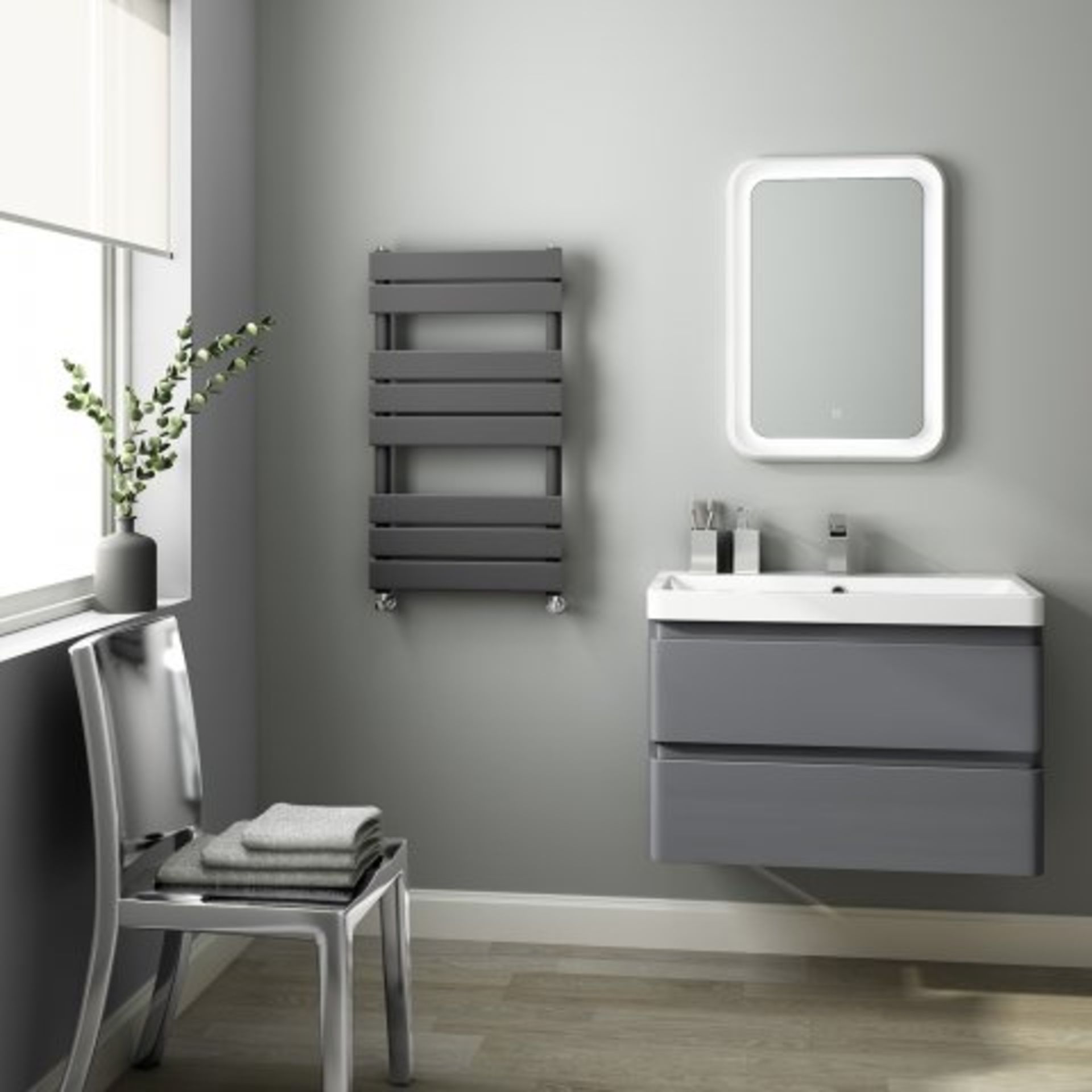 (I148) 800x450mm Anthracite Flat Panel Ladder Towel Radiator - Francis Range. RRP £249.99. Stylishly - Image 3 of 3