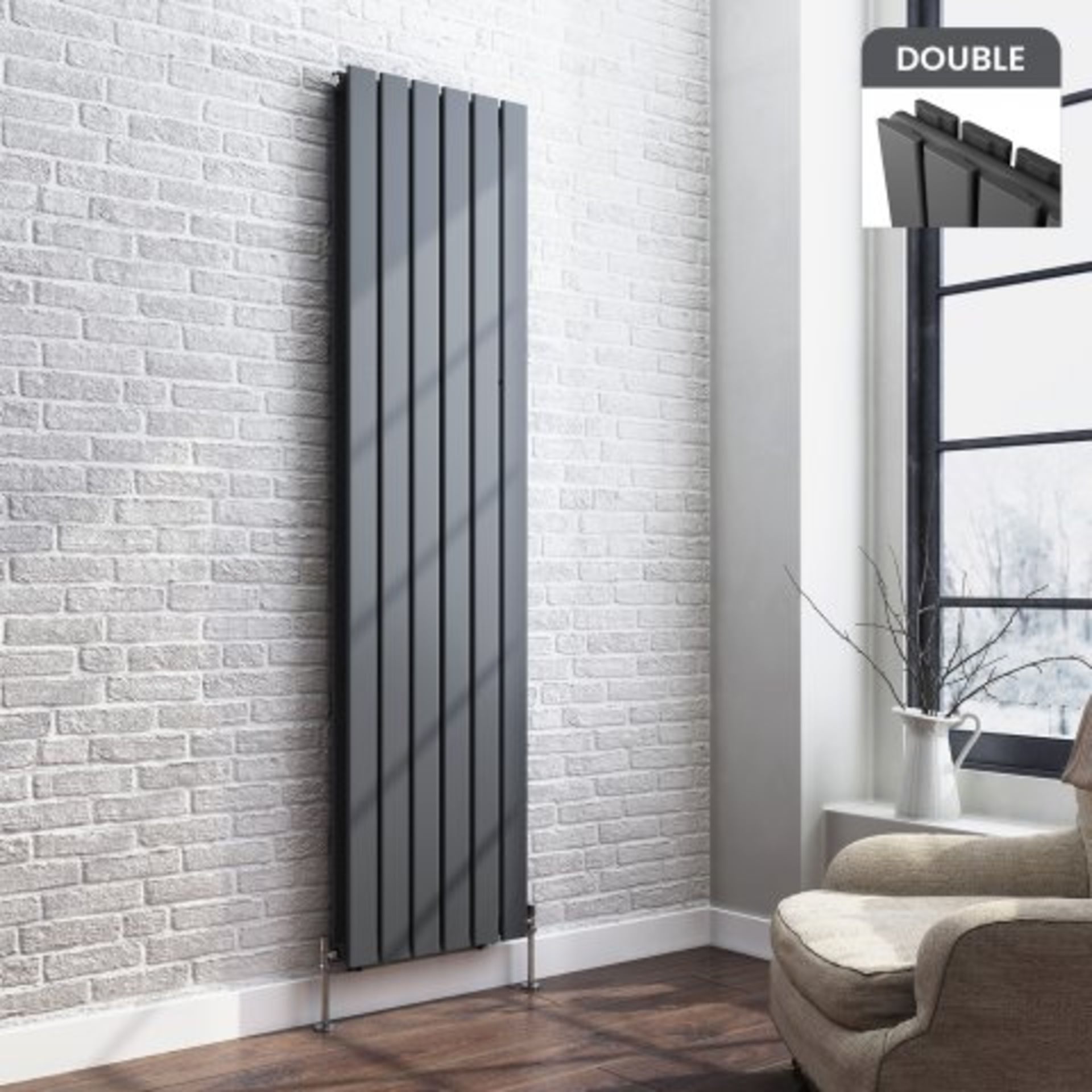 (I116) 1800x458mm Anthracite Double Flat Panel Vertical Radiator - Thera Range. RRP £499.99.