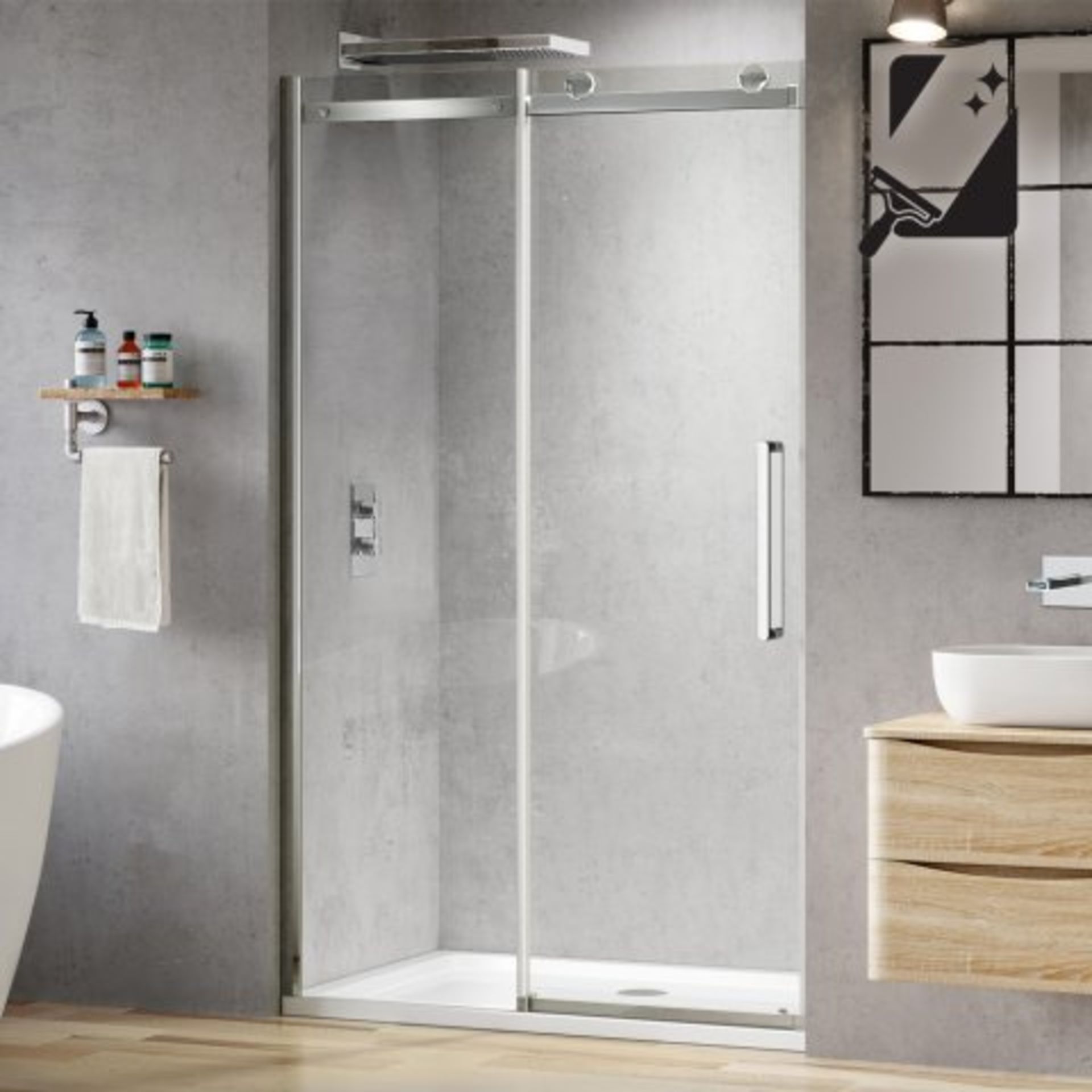 (I19) 1200mm - 8mm - Designer Frameless EasyClean Sliding Shower Door. RRP £549.99. Premium Design