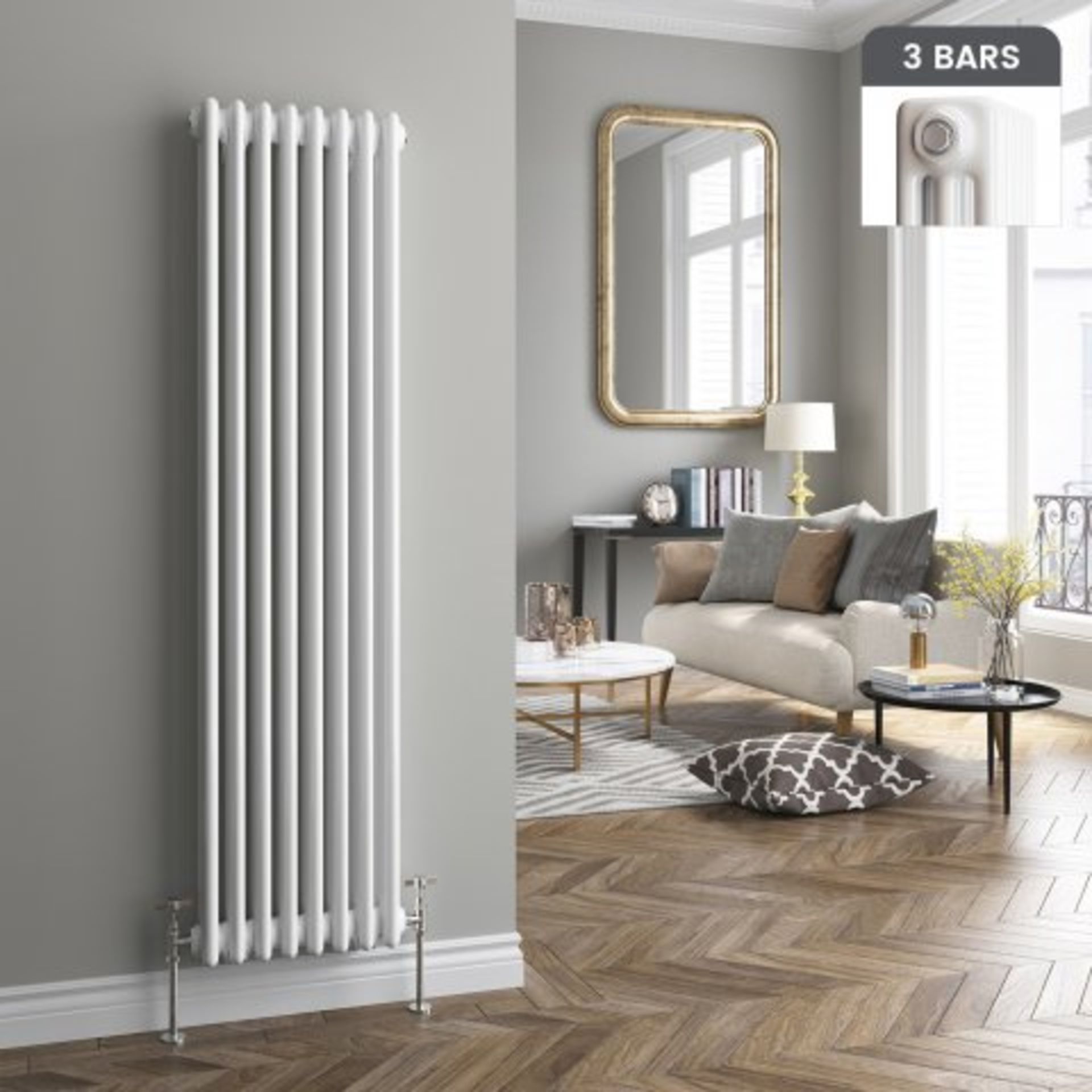 (I40) 1500x380mm White Triple Panel Vertical Colosseum Traditional Radiator - Premium. RRP £371.