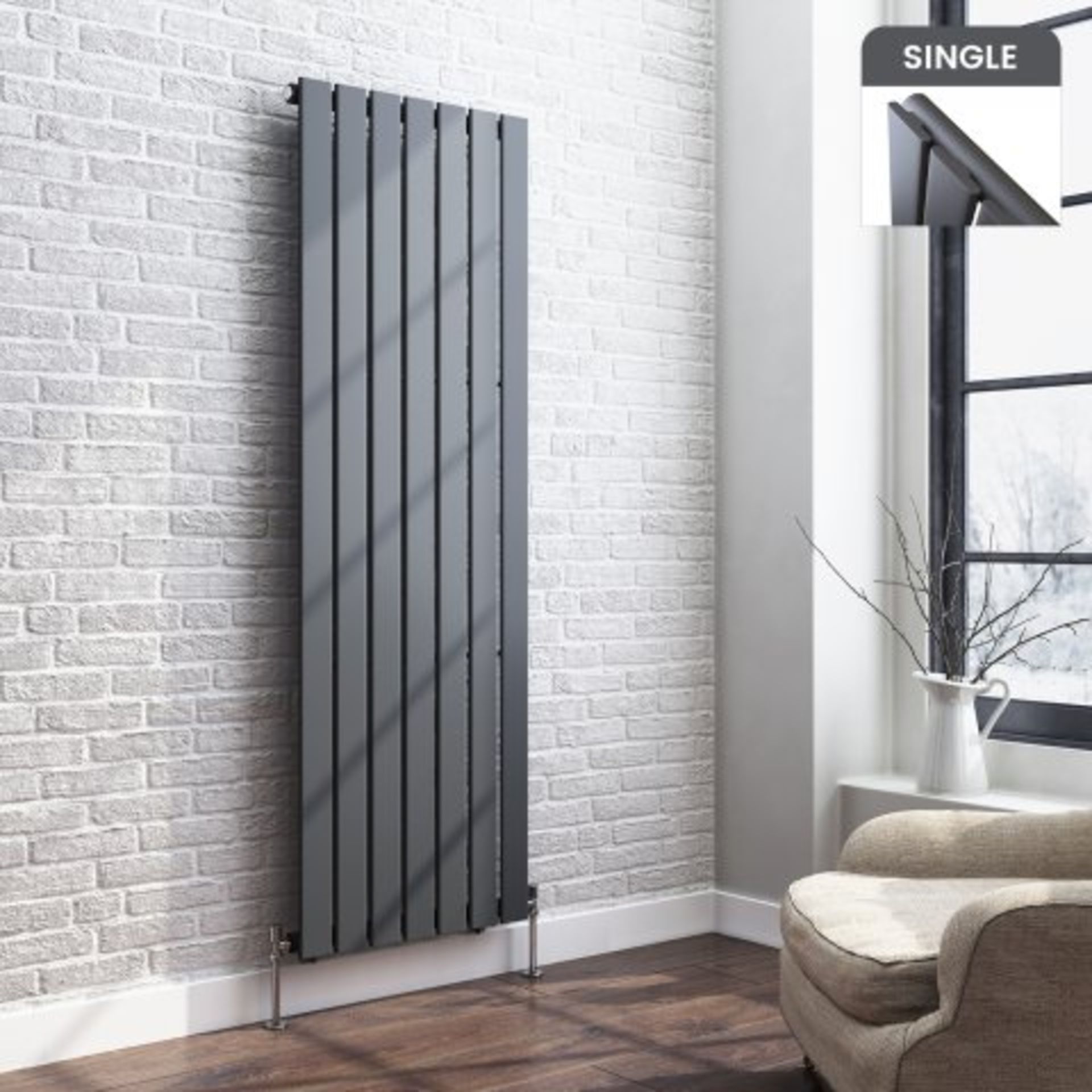 (I120) 1600x532mm Anthracite Single Flat Panel Vertical Radiator - Thera Premium. RRP £299.99.